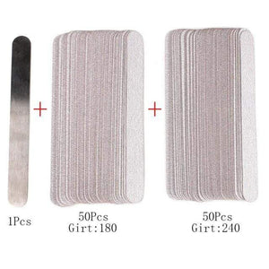 Planet Gates 180-240 Grit 100Pcs Replacement SandPaper Strips Nail File With Metal Handle Double-sided Sanding Buffer Block Straight Polishing Salon Tools