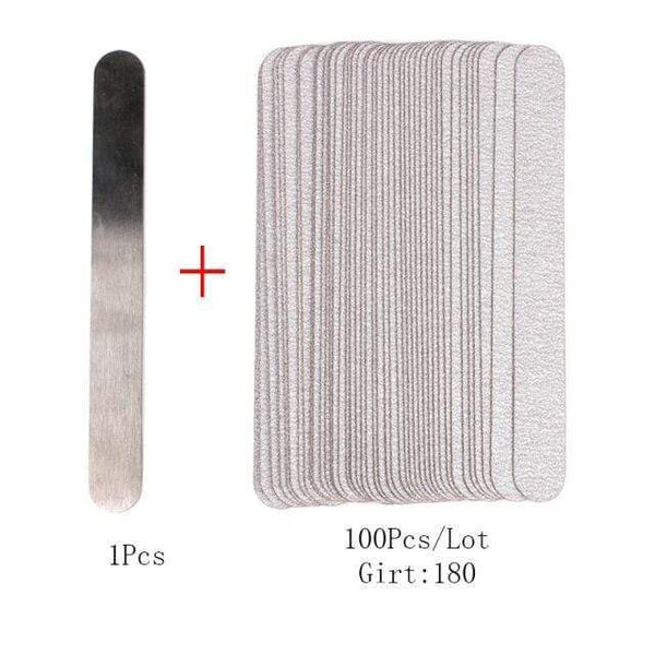Planet Gates 180 Grit 100Pcs Replacement SandPaper Strips Nail File With Metal Handle Double-sided Sanding Buffer Block Straight Polishing Salon Tools