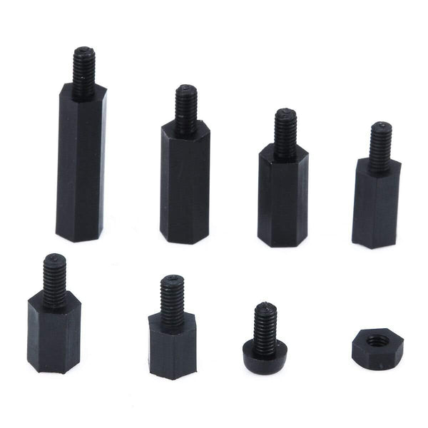 180pcs Practical Black M3 Nylon Hex Spacers Screw Nut Stand-off Kit Fasteners With Plastic Box For PC Board Electronics Computer