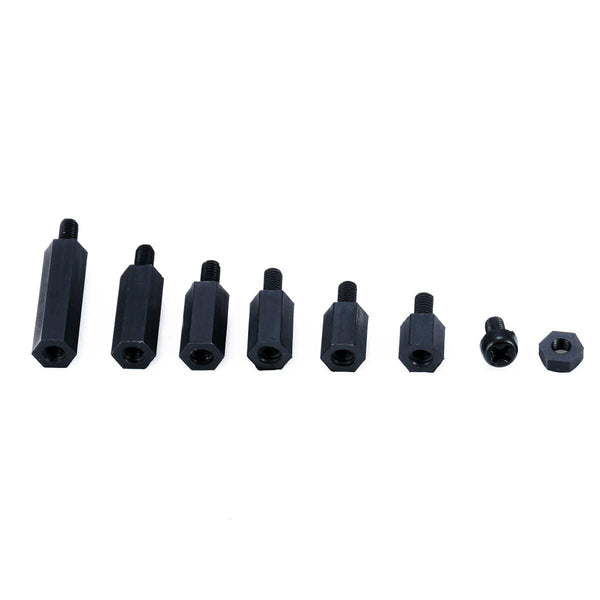180pcs Practical Black M3 Nylon Hex Spacers Screw Nut Stand-off Kit Fasteners With Plastic Box For PC Board Electronics Computer