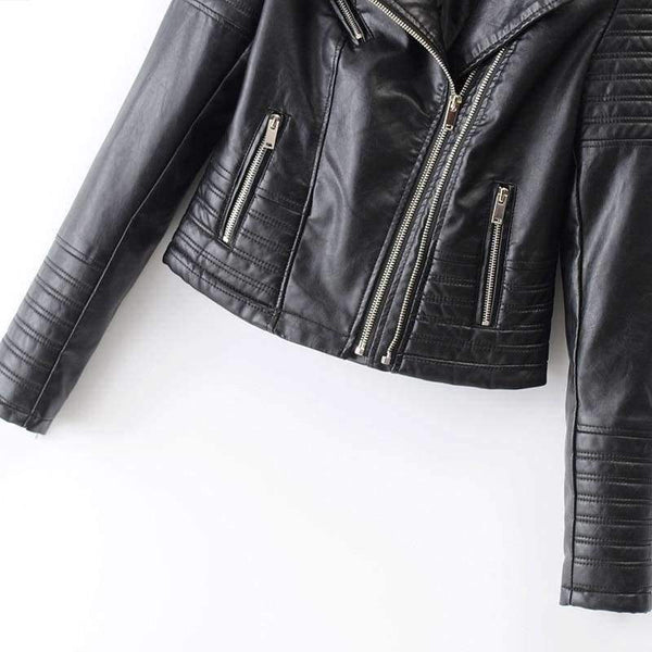 Planet Gates 1828 Black / S New Fashion Women Smooth Motorcycle Faux Leather Jackets Ladies Long Sleeve Autumn Winter Biker Streetwear Black Pink Coat