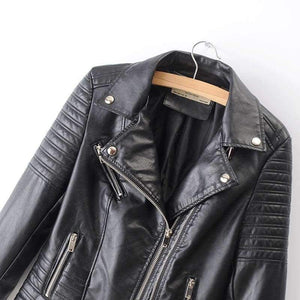 Planet Gates 1828 Black / S New Fashion Women Smooth Motorcycle Faux Leather Jackets Ladies Long Sleeve Autumn Winter Biker Streetwear Black Pink Coat