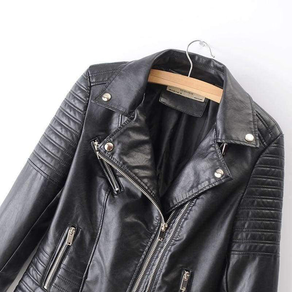 Planet Gates 1828 Black / S New Fashion Women Smooth Motorcycle Faux Leather Jackets Ladies Long Sleeve Autumn Winter Biker Streetwear Black Pink Coat