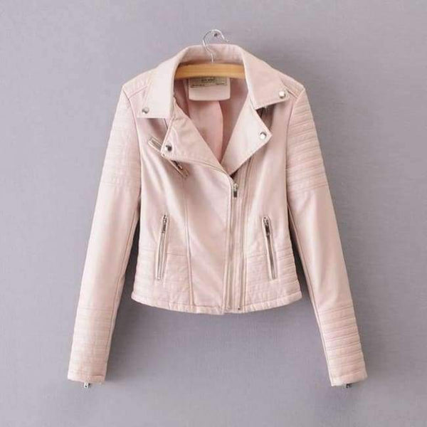 Planet Gates 1828 Pink / S New Fashion Women Smooth Motorcycle Faux Leather Jackets Ladies Long Sleeve Autumn Winter Biker Streetwear Black Pink Coat