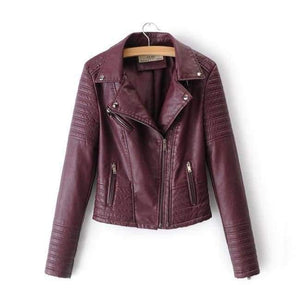 Planet Gates 1828 Wine Red / S New Fashion Women Smooth Motorcycle Faux Leather Jackets Ladies Long Sleeve Autumn Winter Biker Streetwear Black Pink Coat