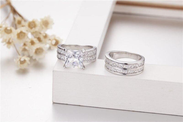 Planet Gates 18ct Princess-cut Simulated Diamond Ring for Women Engagement Rings set 925 Sterling Silver Birthstone fine Jewelry