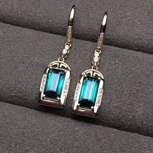 Planet Gates 18k Real Gold green tourmaline natural gemstone Diamond stud earrings jewelry