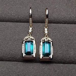 Planet Gates 18k Real Gold green tourmaline natural gemstone Diamond stud earrings jewelry