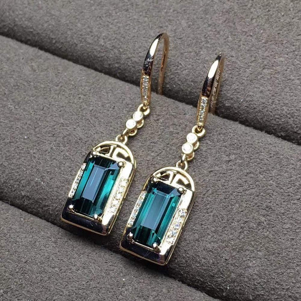Planet Gates 18k Real Gold green tourmaline natural gemstone Diamond stud earrings jewelry