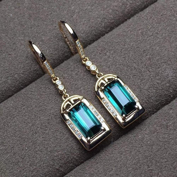 Planet Gates 18k Real Gold green tourmaline natural gemstone Diamond stud earrings jewelry