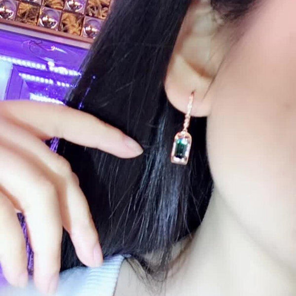 Planet Gates 18k Real Gold green tourmaline natural gemstone Diamond stud earrings jewelry
