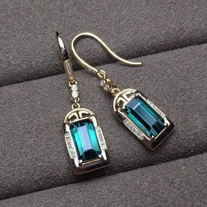Planet Gates 18k Real Gold green tourmaline natural gemstone Diamond stud earrings jewelry