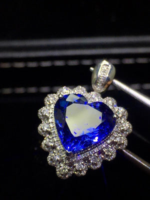 Planet Gates 18K White Gold 100% Natural Blue Tanzanite Gemstones 8.5ct Diamonds Fine Chic Pendant Necklace