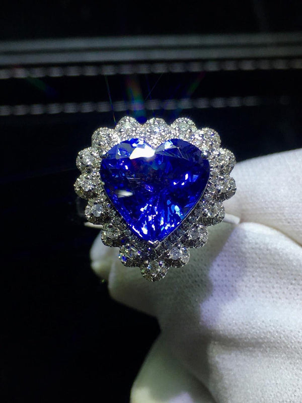 Planet Gates 18K White Gold 100% Natural Blue Tanzanite Gemstones 8.5ct Diamonds Fine Chic Pendant Necklace