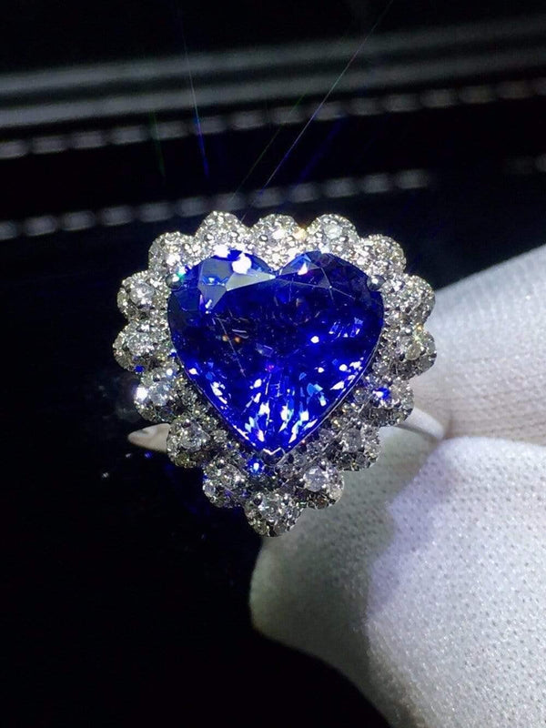 Planet Gates 18K White Gold 100% Natural Blue Tanzanite Gemstones 8.5ct Diamonds Fine Chic Pendant Necklace