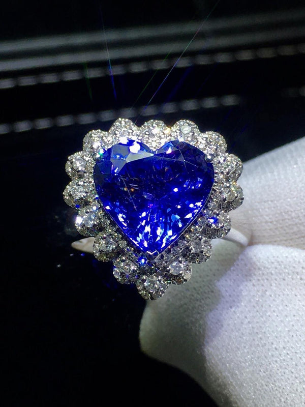 Planet Gates 18K White Gold 100% Natural Blue Tanzanite Gemstones 8.5ct Diamonds Fine Chic Pendant Necklace