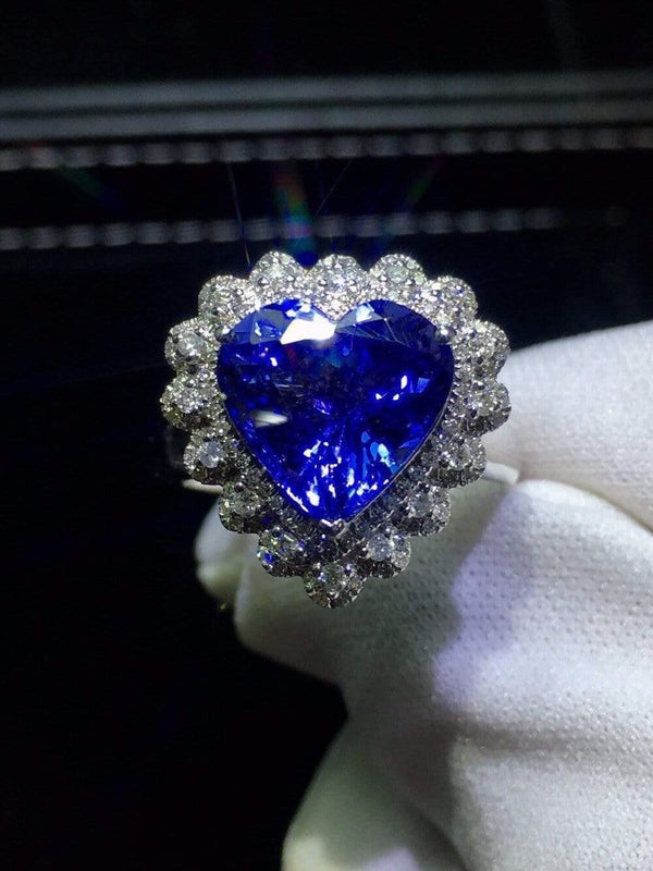 Planet Gates 18K White Gold 100% Natural Blue Tanzanite Gemstones 8.5ct Diamonds Fine Chic Pendant Necklace