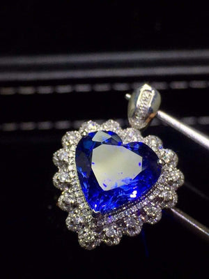 Planet Gates 18K White Gold 100% Natural Blue Tanzanite Gemstones 8.5ct Diamonds Fine Chic Pendant Necklace