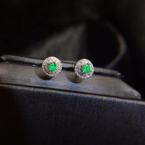 Planet Gates 18K White Gold AU750 100% Natural Emerald Gemstones Female Diamond Stud Earrings for Women Stud Earrings