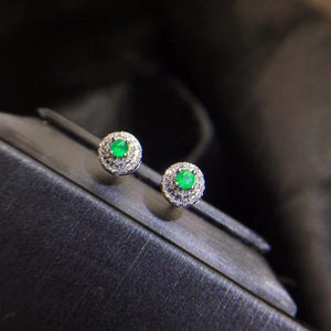 Planet Gates 18K White Gold AU750 100% Natural Emerald Gemstones Female Diamond Stud Earrings for Women Stud Earrings