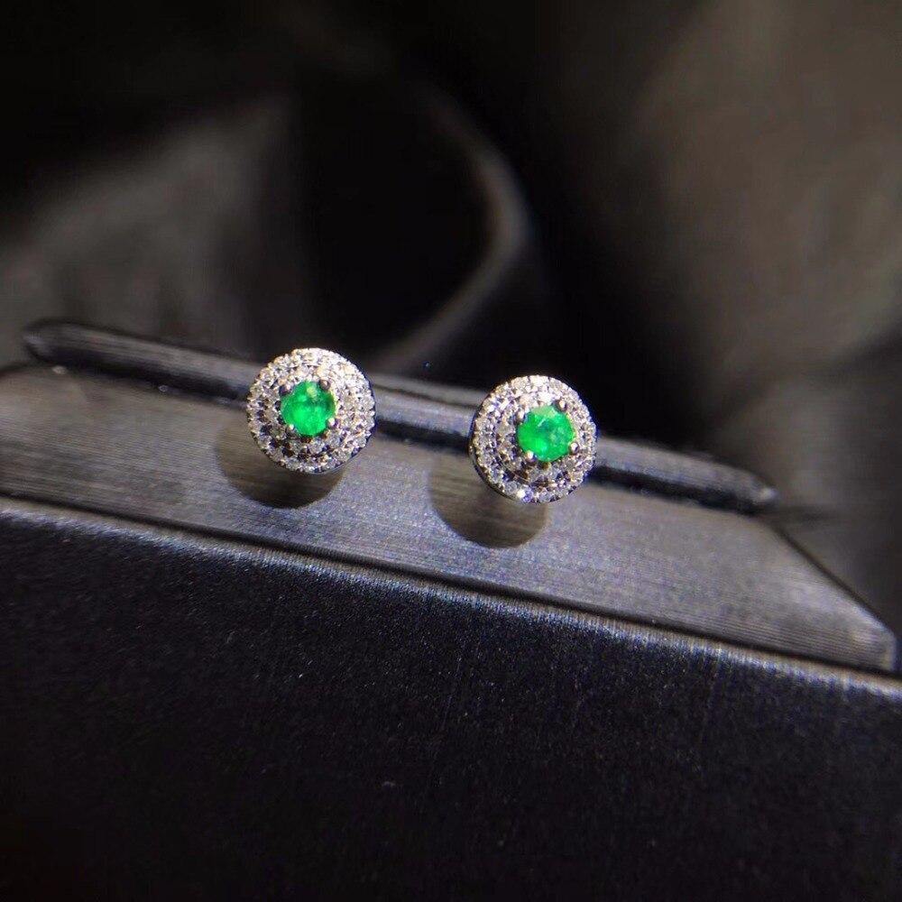 Planet Gates 18K White Gold AU750 100% Natural Emerald Gemstones Female Diamond Stud Earrings for Women Stud Earrings