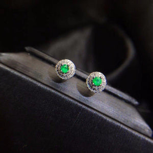 Planet Gates 18K White Gold AU750 100% Natural Emerald Gemstones Female Diamond Stud Earrings for Women Stud Earrings