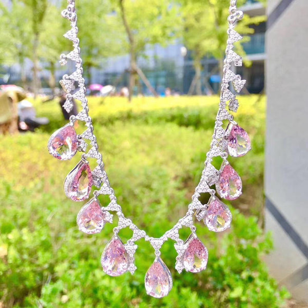 Planet Gates 18K White Gold AU750 Natural Morganite 30.3ct Gemstones Diamonds Pendants for Women Fine Necklace