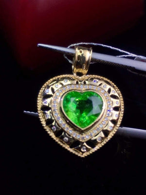 Planet Gates 18K White Gold Natural Green Tsavorite Gemstone 2.1ct Diamonds Female's Pendants Necklaces for Women Jewels