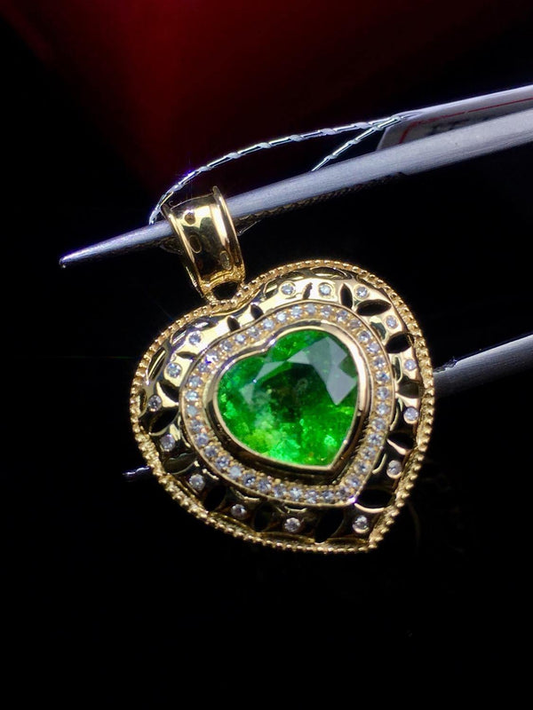Planet Gates 18K White Gold Natural Green Tsavorite Gemstone 2.1ct Diamonds Female's Pendants Necklaces for Women Jewels