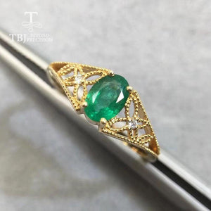 Planet Gates 18k yellow gold gemstone ring natural good color emerald oval 4.2*6mm fine jewelry for lady anniversary&daily wear best gift