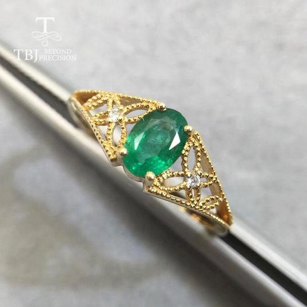Planet Gates 18k yellow gold gemstone ring natural good color emerald oval 4.2*6mm fine jewelry for lady anniversary&daily wear best gift