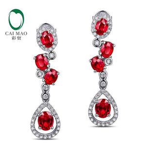 Planet Gates 18KT/750 White Gold 2.69ct Natural Red Ruby 0.39ct Round Cut Diamond Engagement Gemstone Earrings Jewelry