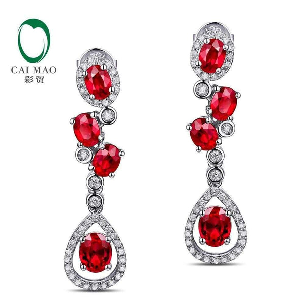 Planet Gates 18KT/750 White Gold 2.69ct Natural Red Ruby 0.39ct Round Cut Diamond Engagement Gemstone Earrings Jewelry