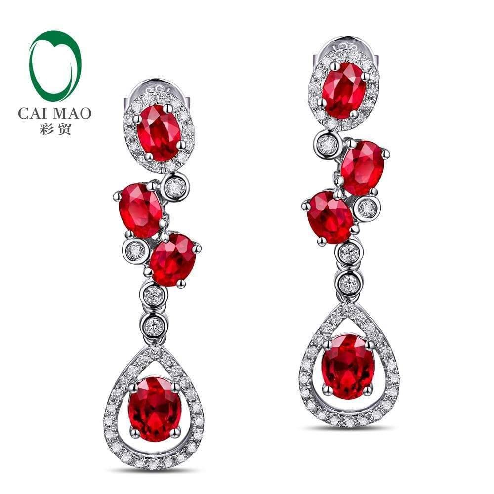 Planet Gates 18KT/750 White Gold 2.69ct Natural Red Ruby 0.39ct Round Cut Diamond Engagement Gemstone Earrings Jewelry