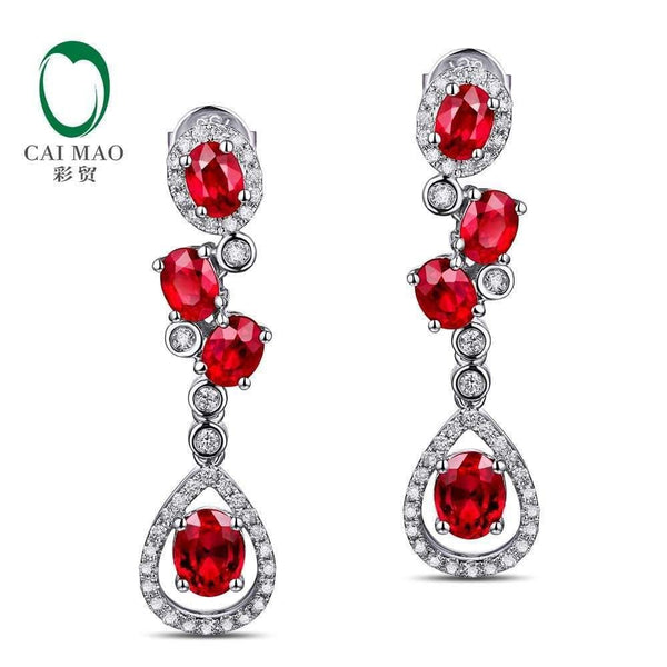 Planet Gates 18KT/750 White Gold 2.69ct Natural Red Ruby 0.39ct Round Cut Diamond Engagement Gemstone Earrings Jewelry