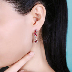 Planet Gates 18KT/750 White Gold 2.69ct Natural Red Ruby 0.39ct Round Cut Diamond Engagement Gemstone Earrings Jewelry