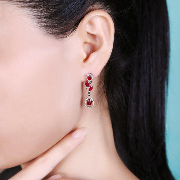 Planet Gates 18KT/750 White Gold 2.69ct Natural Red Ruby 0.39ct Round Cut Diamond Engagement Gemstone Earrings Jewelry