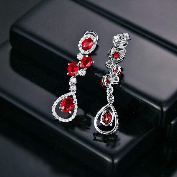 Planet Gates 18KT/750 White Gold 2.69ct Natural Red Ruby 0.39ct Round Cut Diamond Engagement Gemstone Earrings Jewelry