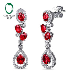 Planet Gates 18KT/750 White Gold 2.69ct Natural Red Ruby 0.39ct Round Cut Diamond Engagement Gemstone Earrings Jewelry