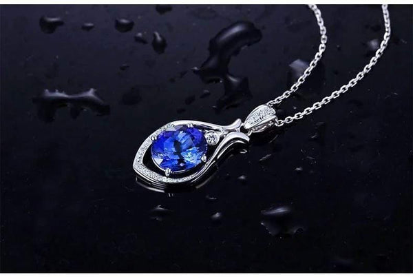 Planet Gates 18KT/750 White Gold 3.09 ct Natural IF Blue Tanzanite AAA  0.13 ct Full Cut Diamond Engagement Gemstone Pendant Jewelry