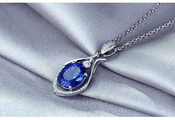 Planet Gates 18KT/750 White Gold 3.09 ct Natural IF Blue Tanzanite AAA  0.13 ct Full Cut Diamond Engagement Gemstone Pendant Jewelry