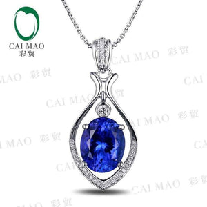 Planet Gates 18KT/750 White Gold 3.09 ct Natural IF Blue Tanzanite AAA  0.13 ct Full Cut Diamond Engagement Gemstone Pendant Jewelry