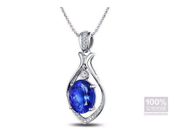Planet Gates 18KT/750 White Gold 3.09 ct Natural IF Blue Tanzanite AAA  0.13 ct Full Cut Diamond Engagement Gemstone Pendant Jewelry