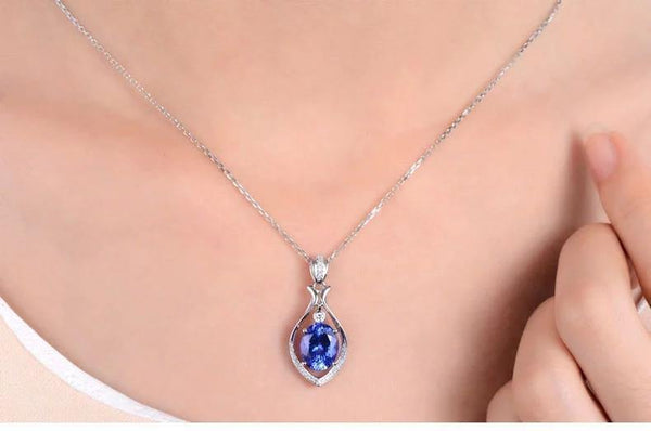 Planet Gates 18KT/750 White Gold 3.09 ct Natural IF Blue Tanzanite AAA  0.13 ct Full Cut Diamond Engagement Gemstone Pendant Jewelry