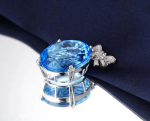 Planet Gates 18KT/750 White Gold 37.10 ct Natural IF Blue Topaz & 0.42 ct Full Cut Diamond Engagement Gemstone Pendant Jewelry