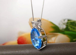 Planet Gates 18KT/750 White Gold 37.10 ct Natural IF Blue Topaz & 0.42 ct Full Cut Diamond Engagement Gemstone Pendant Jewelry