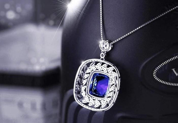 Planet Gates 18KT/750 White Gold 8.03 ct Natural IF Blue Tanzanite AAA  1.58 ct Full Cut Diamond Engagement Gemstone Pendant Jewelry