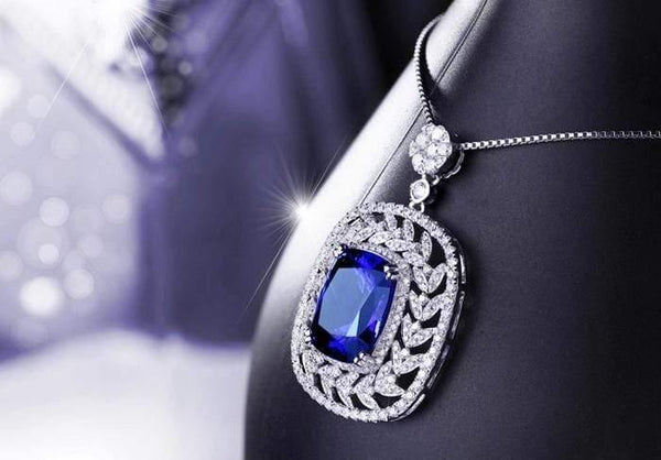 Planet Gates 18KT/750 White Gold 8.03 ct Natural IF Blue Tanzanite AAA  1.58 ct Full Cut Diamond Engagement Gemstone Pendant Jewelry