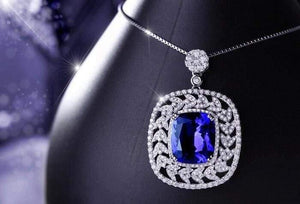 Planet Gates 18KT/750 White Gold 8.03 ct Natural IF Blue Tanzanite AAA  1.58 ct Full Cut Diamond Engagement Gemstone Pendant Jewelry