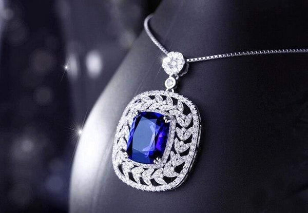 Planet Gates 18KT/750 White Gold 8.03 ct Natural IF Blue Tanzanite AAA  1.58 ct Full Cut Diamond Engagement Gemstone Pendant Jewelry